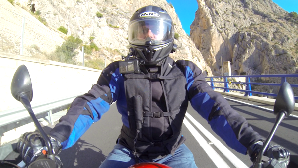 Hood K7AA jeans being worn while motorcycling in Spain